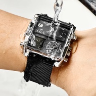 LIGE นาฬิกาผู้ชายใหม่สแควร์สแตนเลสตาข่ายเข็มขัดแฟชั่นกันน้ำอิเล็กทรอนิกส์นาฬิกาดิจิตอล 【JYUE】
