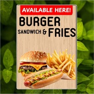 Burger, Fries, and Sandwich laminated signage