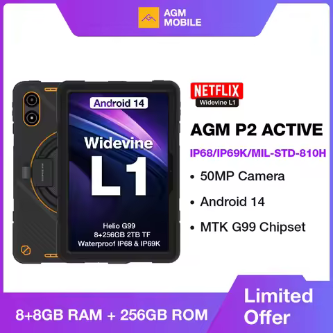 AGM P2 Active 11" FHD Rugged Tablet, IP68 Waterproof/Dustproof, 8GB RAM+256GB, Android 14, G99, Wide