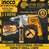 ✺✁INGCO Industrial Grade Impact Drill 1100W with Hammer Function ID11008 Free 28in1 Screwdriver Set