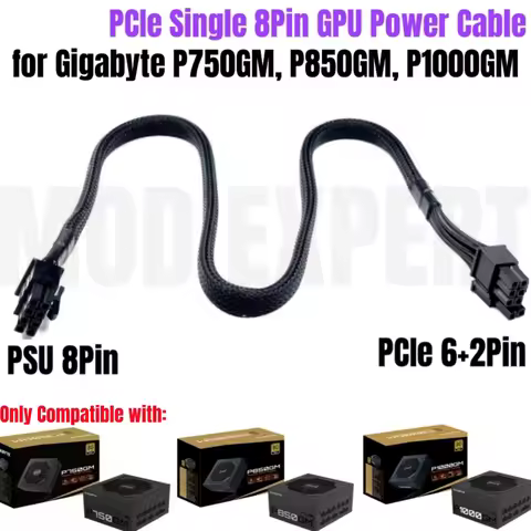PCIe Single 8Pin 6+2Pin GPU Power Cable Sleeved Net for Gigabyte GP-P750GM, GP-P850GM, GP-P1000GM Go