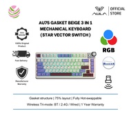 AULA-AU75 Gasket 3 in 1 Mechanical Keyboard Beige ((BT/2.4G/Wired)Hot-Swappable Keys,75% Layout) Sta