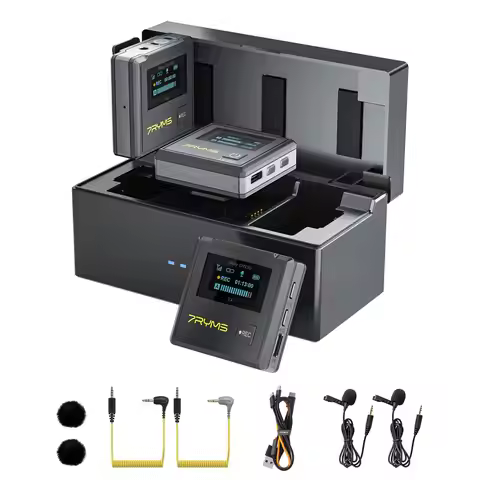 7RYMS iRay DW30 2.4G Wireless Lavalier Microphone With Charging Box For Dslr Camera Phone, Support O