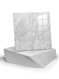 10入組0.9㎡淺灰色大理石紋貼磁貼,自粘鋁塑板,防水、防潮、表面翻新,背景牆裝飾