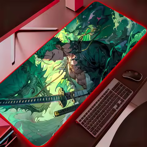 RGB Mouse Pad One Piece Zoro Anime Gaming Accessories LED Keyboard Desk Mat Gamer Carpet Mousepad Ba