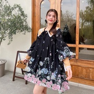 MYT x BELLITA BRAND : [BT272] : มินิเดรสดำ ลายกุหลาบ ปกปักหัวใจ