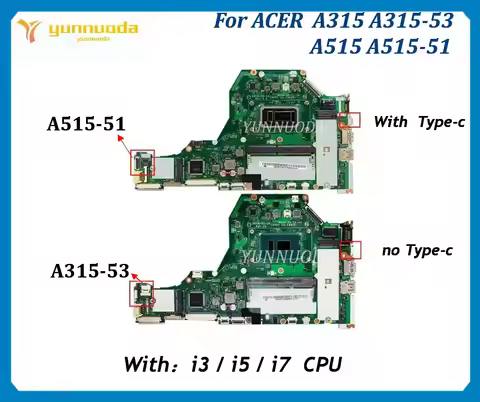 C5V01 LA-E891P For Acer Aspire A315-53 A515-51 A515-51G laptop motherboard With i3 i5 i7 CPU 4GB RAM