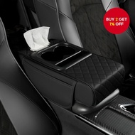 4-in-1 Car Armrest Pad Premium PU Leather Memory Foam Multi-Function Tissue Box Pad Lengan Kereta 4 