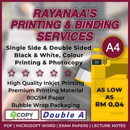 Rayanaa's 4 SEN - 50 SEN Inkjet Printing / High-Quality Printing / 80GSM Paper / Binding Service