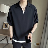 Polo Shirt Men Short-Sleeved Shirt T-Shirt Summer New Thin Style Trendy Fake Two-Piece Top Casual V-