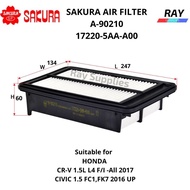 SAKURA AIR FILTER A-90210,A90210,A 90210  HONDA CR-V 1.5L L4 F/I -All 2017, CIVIC 1.5 FC1,FK7 2016 ^