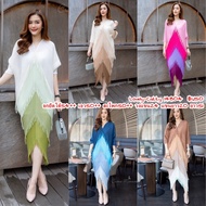 (Free Size Chest 54++) 14804 Cutie Minute Maxi Dress Pleated Place The Floor Alternating Colors Bat 