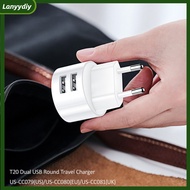 lA Dual USB Round Travel Charger, Mobile Phone Charging Head, USB Power Adapter With Plug For Laptops, Pad, Phone, And