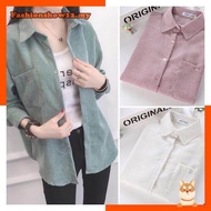 ◎✽ APEIXIN Korean Style Corduroy Blouse Women Casual Long Sleeve Loose Ladies Simple Vintage Baggy S