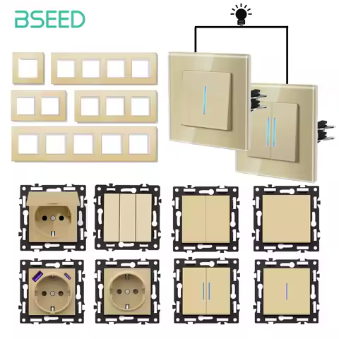 BSEED Switch Module E-Series 86mm Push Button Switch 1/2/3Way Part with Indicator Light DIY Combinat