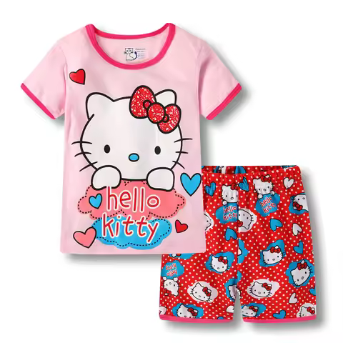 Hello Kitty Baby Girls Pajamas Sets Summer Short Sleeve Cotton Girls Sleepwear Children's Pijamas Py