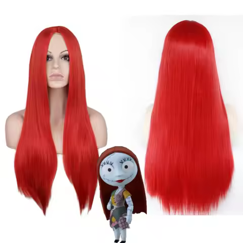 Halloween The Nightmare Cosplay Before Christmas Sally Long Red Synthetic Wig Hair for Women