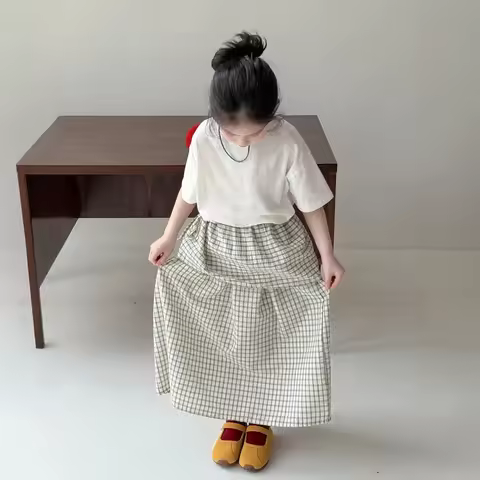 Plaid Skirt 2025 Summer Fashion New Korean Casual Loose Cute All-madtch Simple Checkered Skirt Kids 