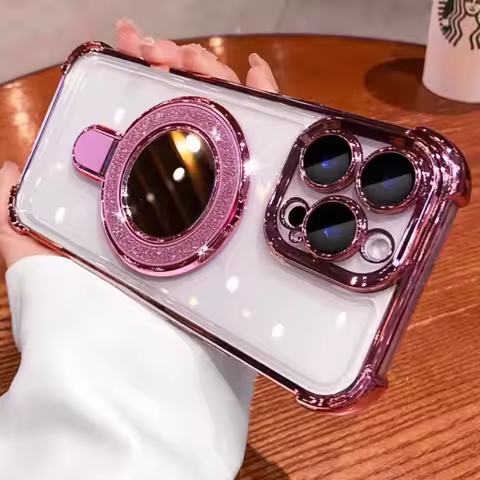 Shockproof Plating Mirror Magnetic Bracket Case on for Samsung A51 A71 A31 A50 A70 M56 Note 20 Ultra