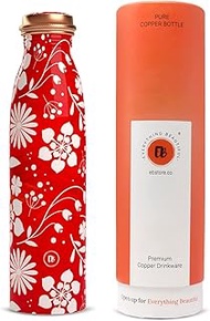 EB-Everything Beautiful Pure Copper Water Bottle For Drinking Water - Parent (Red Block Floral, Seamless Shape)