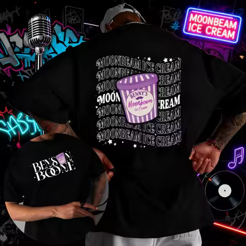 2025 Summer Benson Boone Moonlight Ice Cream 100% Cotton Printed T-shirt Tour Merch Men's Casual Loo