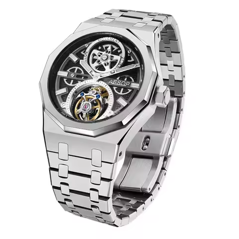 AESOP Men Flying Tourbillon Movement Mechanical Automatic Luxury Watches Wristwatches Skeleton Watch