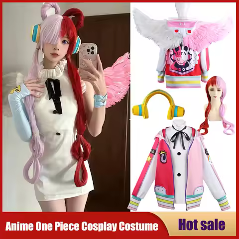 Anime One Piece Cosplay Costume Film Red Uta Clothes Kid Adults Wig Wing Uniform Coat Earphone Carni