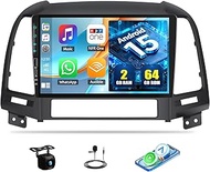 CAMECHO 2G + 64G Android 15 Car Radio with Sat Nav for Hyundai Santa Fe 2006-2012, 8Core, 9 Inch Dou