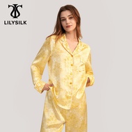 ☈◘LILYSILK 19 Momme Golden Lily Silk Satin Pajama Set 2022 New Femme Casual 2 Pieces Sleepwear Suits