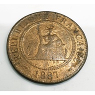 Indochina 1 Cent Coin issued in 1887