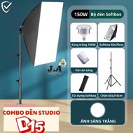 D15 Softbox 150W Photography Light Combo with Self-Adjusting Light Stand 70-210cm, Studio Photograph