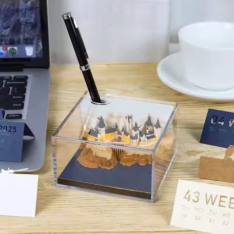Omoshiroi Block 3D Notepad 2025 Calendar 3D Calendar Howarts Castle 3D Memo Pad Paper Notes Sticky B