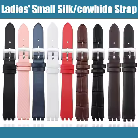 12mm Women's Soft cowhide/Silk Strap for Swatch IRONY Small Size Watch band Replacement Bracelet Bla