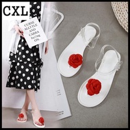 geyunya Brand Roman Bohemian Style Summer Beach Jelly Flat Sandals Toe Clip Beautiful Red Rose Flowe