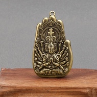 Distressed Retro Brass Peace Amulet Thousand-Handed Guanyin Pendant Solid Copper Key Pendant Copper 