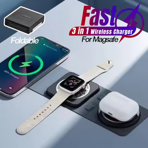 3 in 1 Magnetic Wireless Charger Pad Foldable Smart Watch Charge For iPhone 16~12 Pro Max Apple Watc