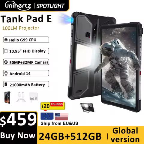 Unihertz 8849 TANK PAD E Rugged Tablet with Projector Android 21000mAh 120Hz 50MP Camera 24GB 512GB 