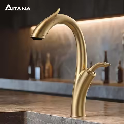 AITANA Brushed Gold Kitchen Faucet Touch Control Pull Out Sink Tap 1 Hole Single Handle Hot Cold Wat