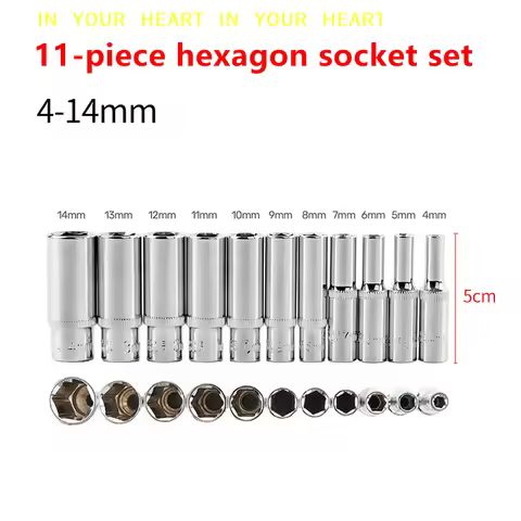 【X】11pcs 1/4-Inch Drive Metric Long Chrome Socket Set 6-Point Deep Socket 4-14mm