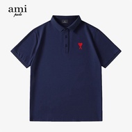 Ami Paris loveu Spring And Summer New High Embroidery Love Polo Shirt Short Sleeve Simple Black Loos