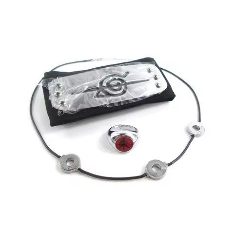 Brdwn Cosplay Akatsuki Hidan Itachi Logo Headband Necklace Ring Kunai
