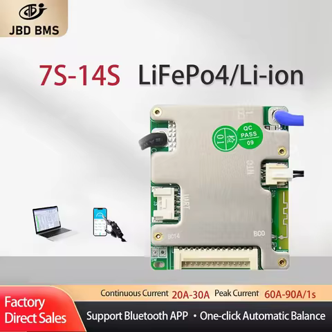 JBD BMS 7S-14S Automized Identify 7S 8S 9S 10S 11S 12S 13S 14S 20A 30A LiFePo4 NMC Li-ion 24V 36V 48