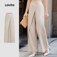 Lovito Elegant Pants Asymmetrical Commute Apricot Pants for Women L171AD071