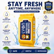 LYON Refreshing Wipes Tisu Basah Segar [KKM] Air RO pH 5.5 Alcohol Free Bebas Alkohol Travel 8s