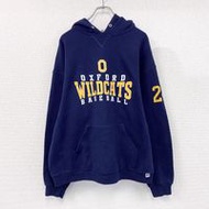 Used 2000s Russell Oxford University sweatshirt/hoodie, vintage navy blue with a V-neck front, size 