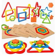 Baby Wooden Puzzle Geometric Shape Puzzle Educational Montessori Toy