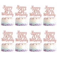 1pc Rose Gold Happy 18th/21st/30th/40th/50th/60th/70th/80th Birthday Cake Topper, Suitable For Birth