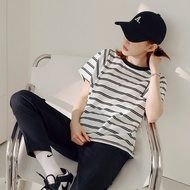 OB Skin-Friendly Striped Stitching Design Loose Top < AB19335 >