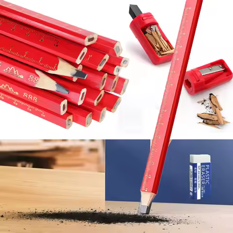 JOMPENS Anti-Slip Wooden Pencil Millimeter Scale Professional Grade Woodworking HB Pencil Black HB L