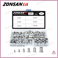[Gu150] ชุด ZONSANTA120pcs 304ผสมสแตนเลสน็อตหมุดย้ำ M3 M4 M5 M6 M8 M10น๊อตเหล็กคาร์บอนหัวแบนชุดน็อตเ